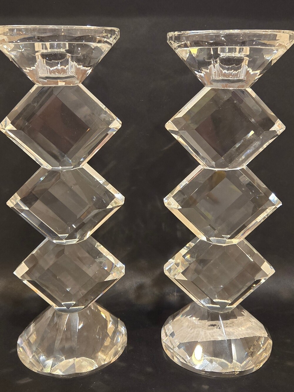 Aet Deco "Shannon" Crystal Diamond-Stack Candle Holders - Clear